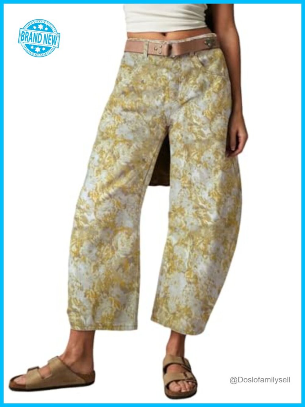 Women's Baggy Barrel Jeans Mid Rise Printed Denim Wide Leg Boyfriend